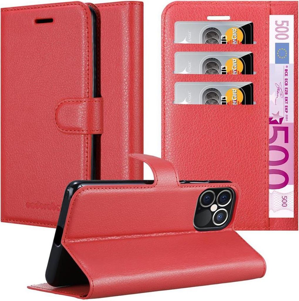 Cadorabo Hülle für Apple iPhone 12 PRO MAX Schutz Hülle in Rot Handyhülle Etui Case Cover Magnetverschluss