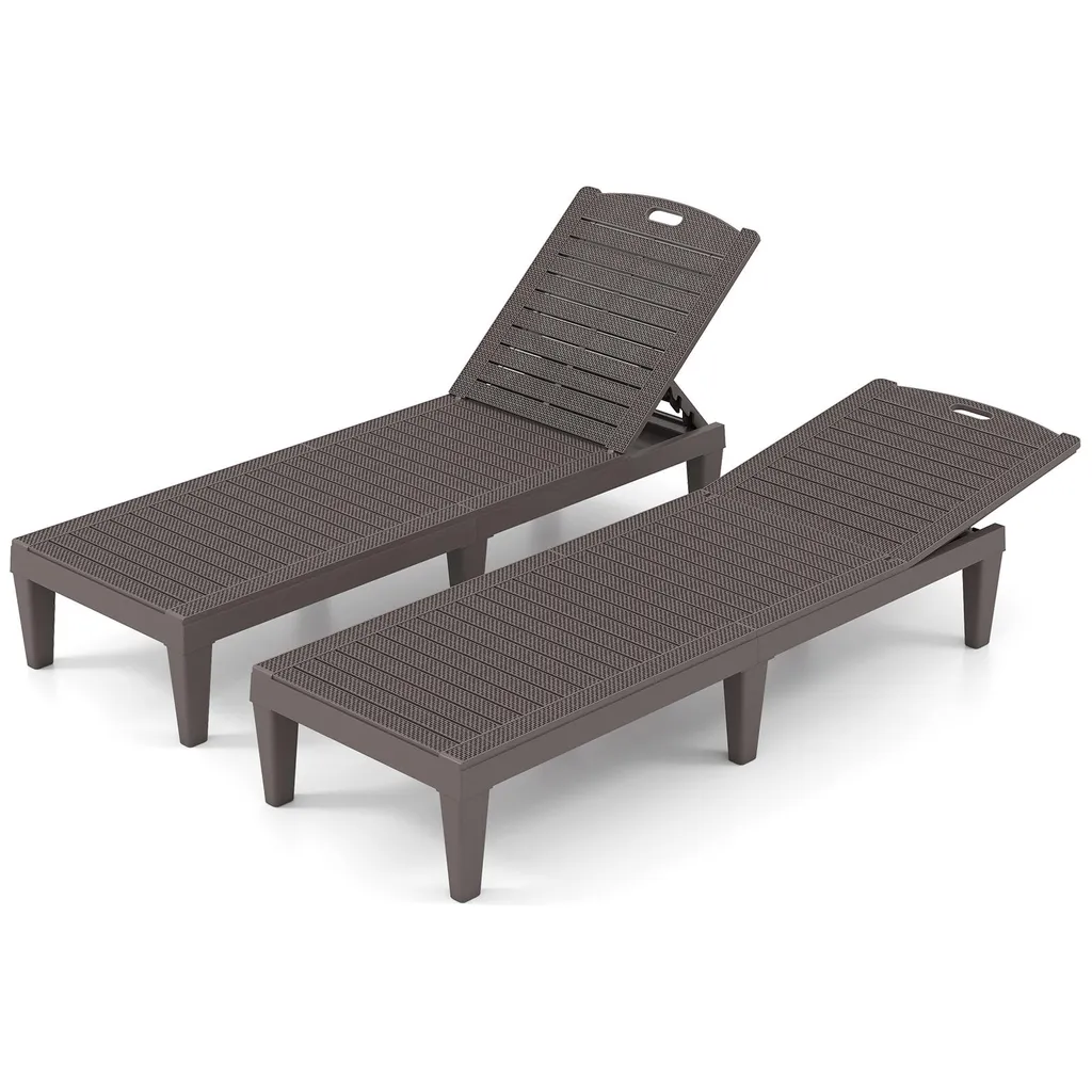 Set de 2 Bains de soleil Costway en plastique marron avec dossier réglable