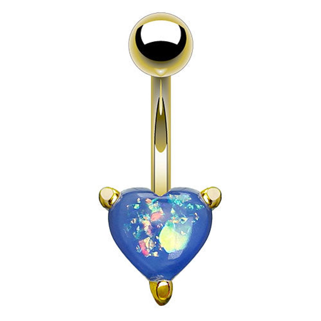 Taffstyle Bauchnabelpiercing Bauchnabelpiercing Banane Stecker vergoldet mit Opal Herz, Blau