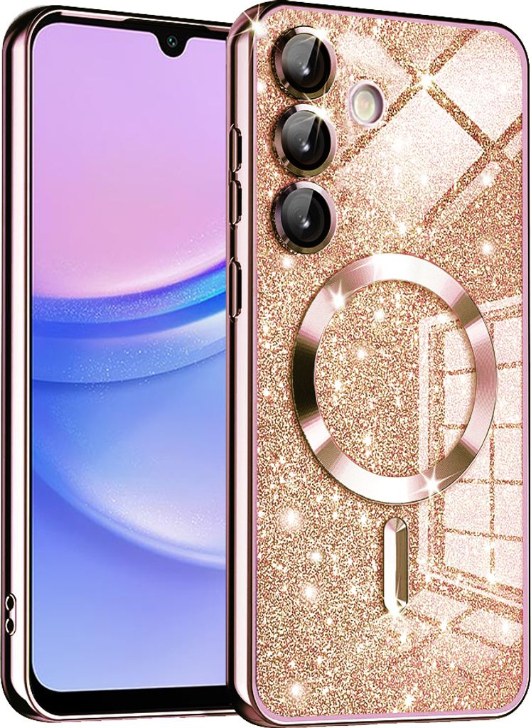 Techsuit Luxury Glitter Back Cover Hlle mit MagSafe fr Samsung Galaxy A15 4G/5G - Rosgold
