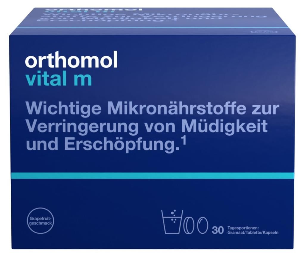 Orthomol Vital m für Männer - bei Müdigkeit - mit B-Vitaminen und Omega-3-Fettsäuren - Grapefruit-Geschmack - Granulat/Tabletten/Kapseln, 30 St...