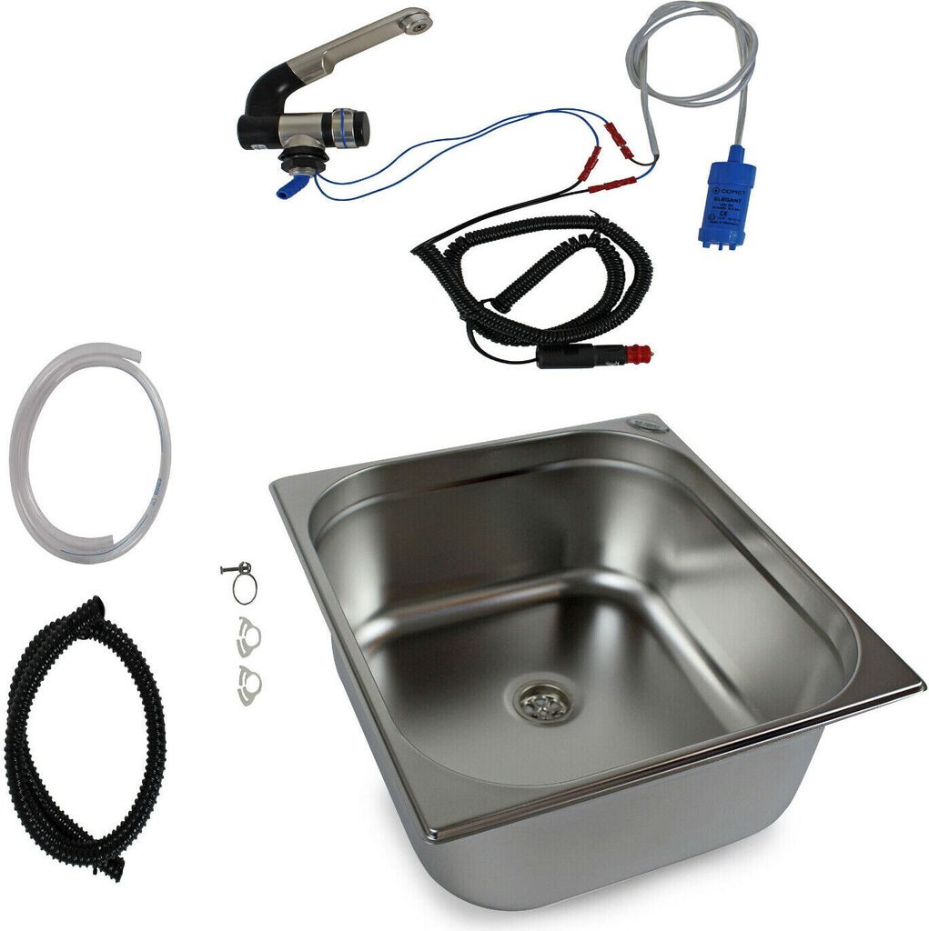 12V Miniküche Edelstahl Spülbecken 354x325x150 mm Camping Waschbecken Caravan VW