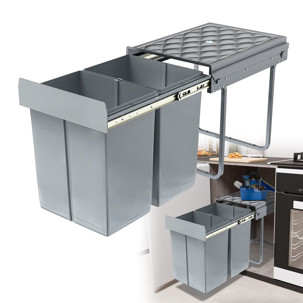 Sessamen-LP Einbaumülleimer Unterschrank Einbau-Mülleimer Küche Abfalleimer Ausziehbarer Abfallsammler Mülltrennsystem mit Teleskopschienen Gra...
