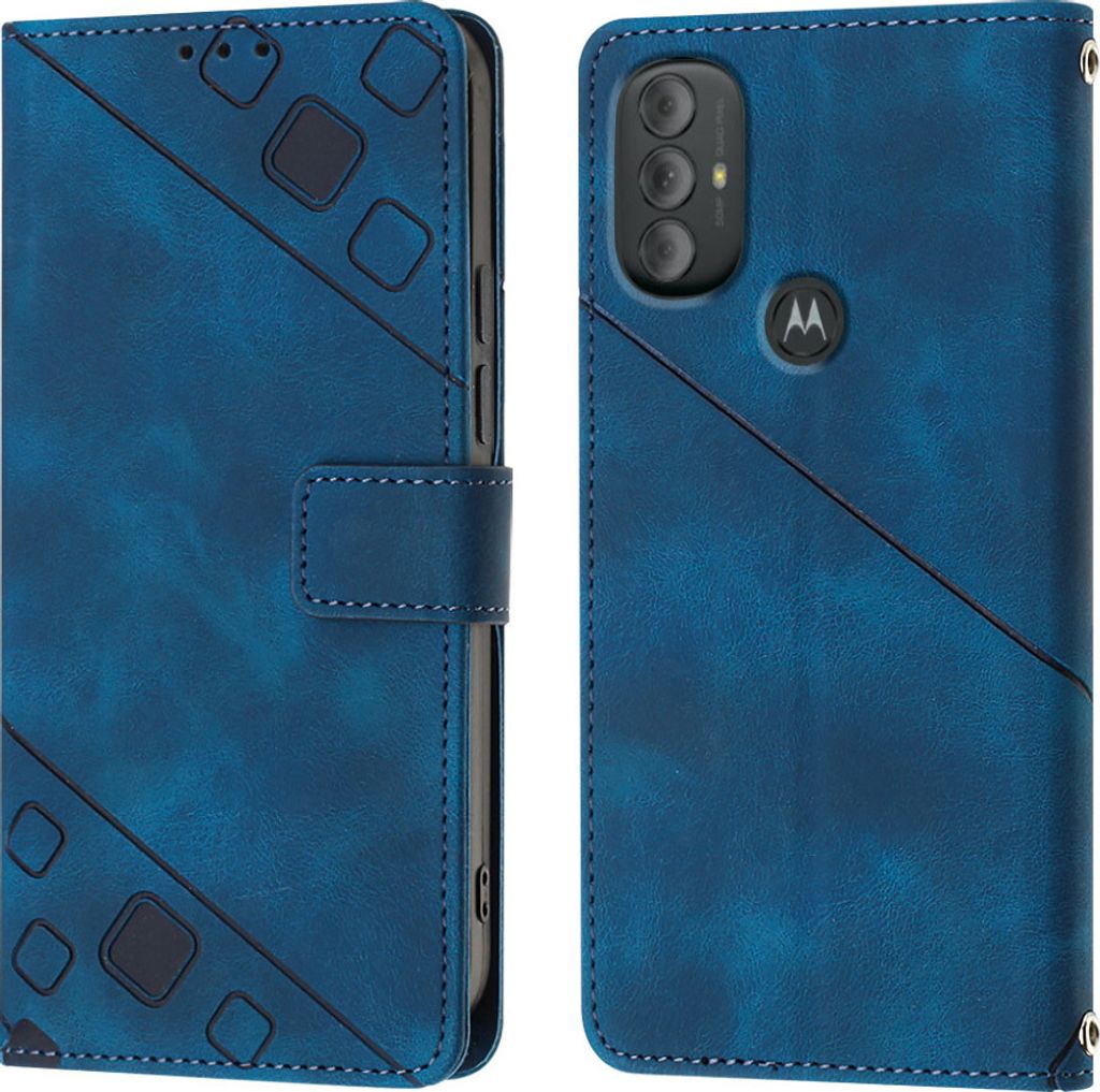Hülle für Motorola Moto G Power 2022 Prägung Flip Leder Brieftasche Schutzhülle mit Ständer Blau