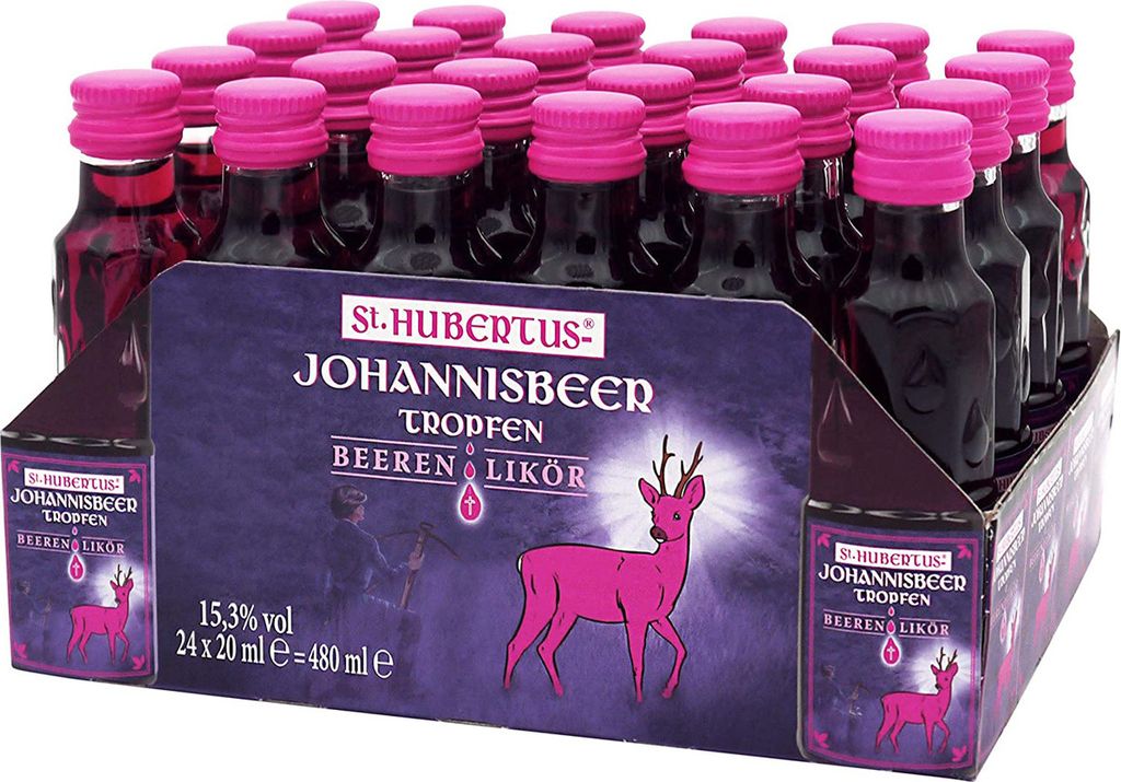 St. Hubertus Johannisbeer Tropfen Beeren Likör Premium Shot 24 x 20ml