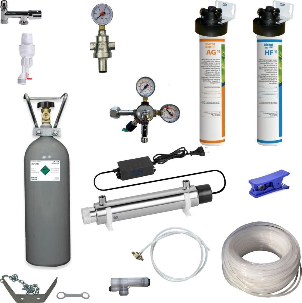Anschlußpaket Untertisch Sprudel Tafel Wasser Gerät & Ultra Filter UVC 2 Kg CO2
