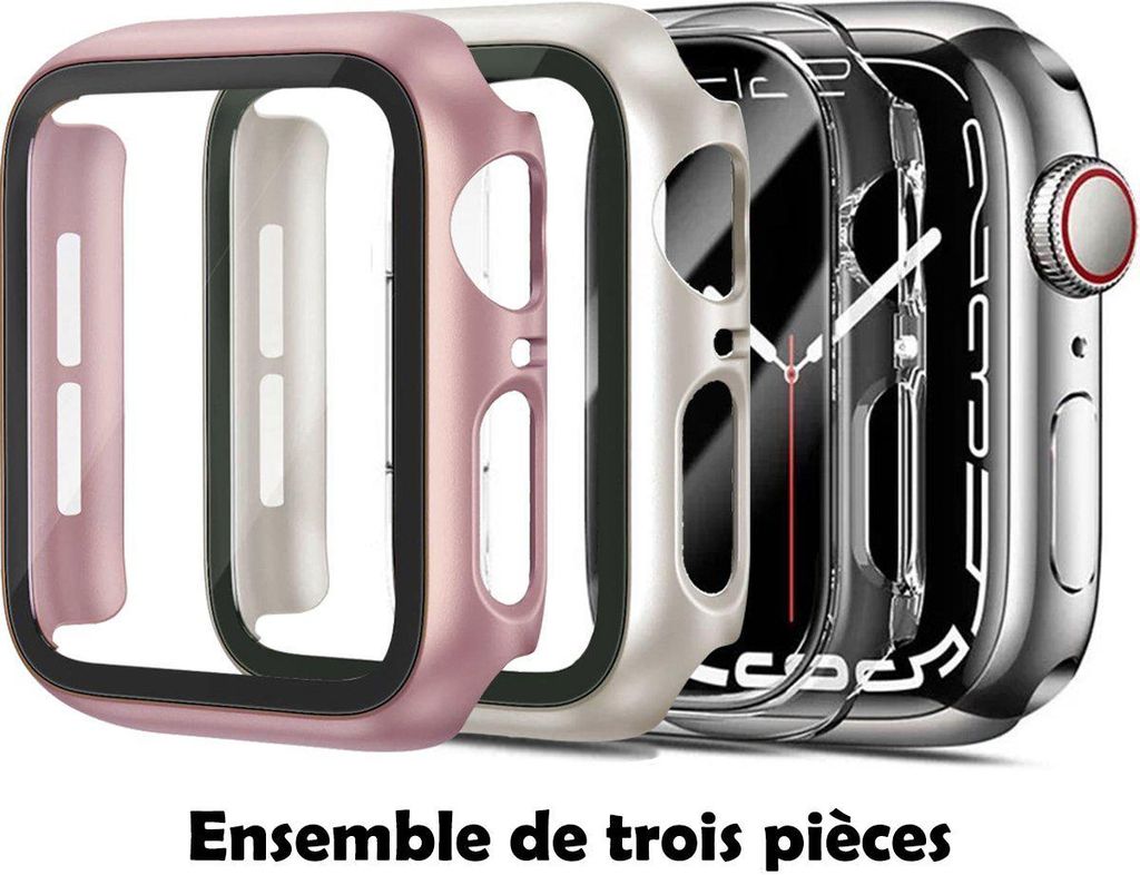 Stravo 3er-Set Schutzhüllen mit Displayschutz – Apple Watch Series 10/11 (46 mm) – Hartschale – Transparent/Starlight/Roségold
