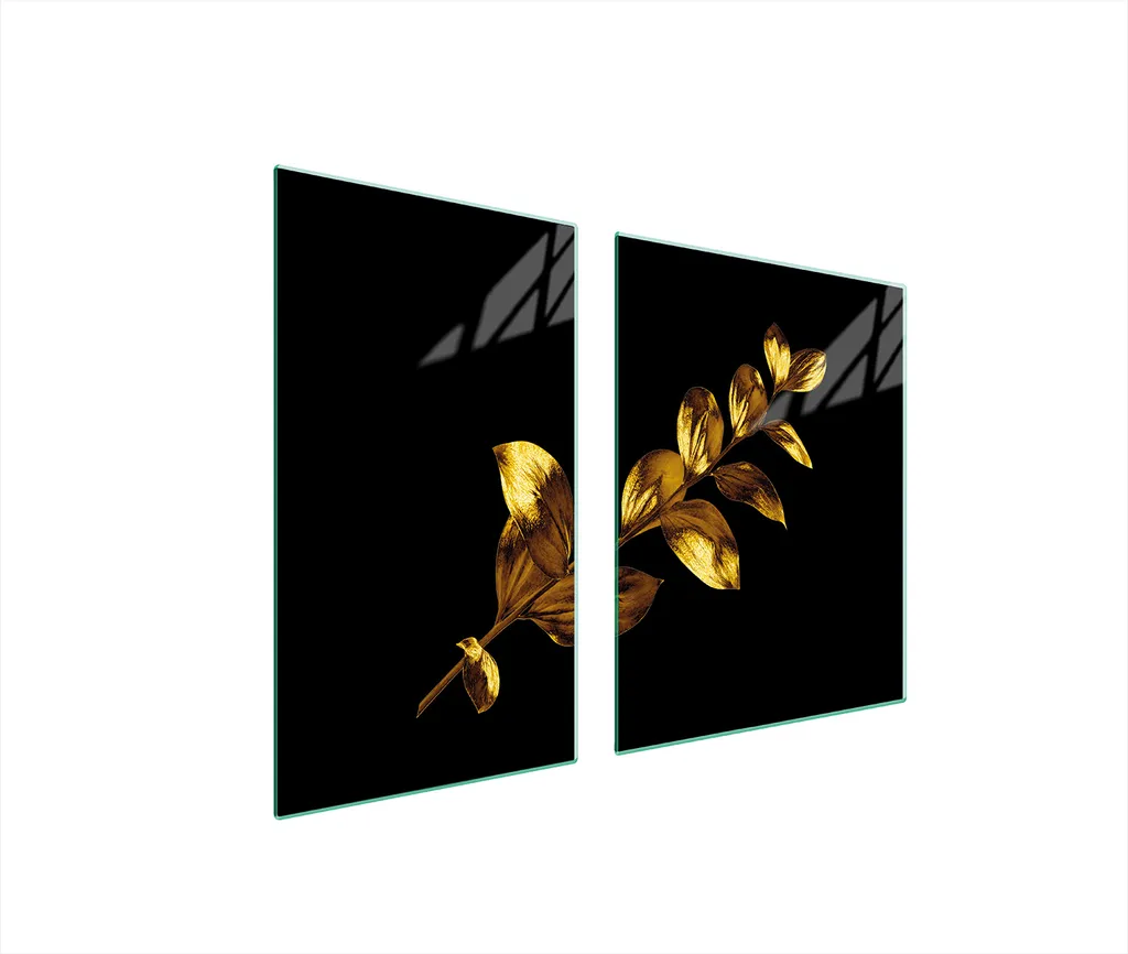 Tagliere Vetro 100x52 Copri Piano Ceramica - Protezione Fogliame d'Oro