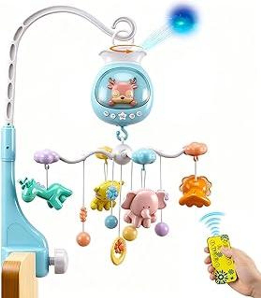 Mobile Baby mit Musik, Reh Drehbares Baby Mobiles mit Spieluhr Baby, Projektion, Timing-Funktion und Rassel Spielzeug, Baby Mobile für Bett, Mobil...