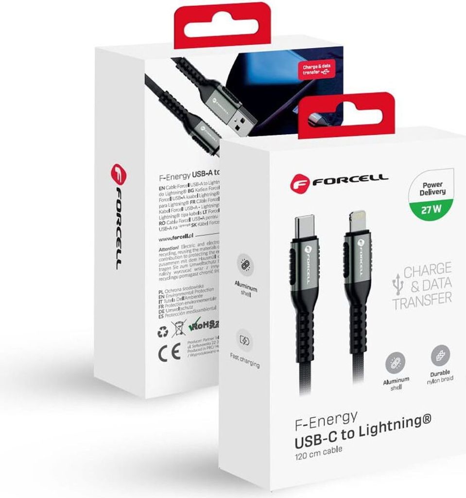 Forcell Nylon USB C auf Lightning Kabel 27W 12m