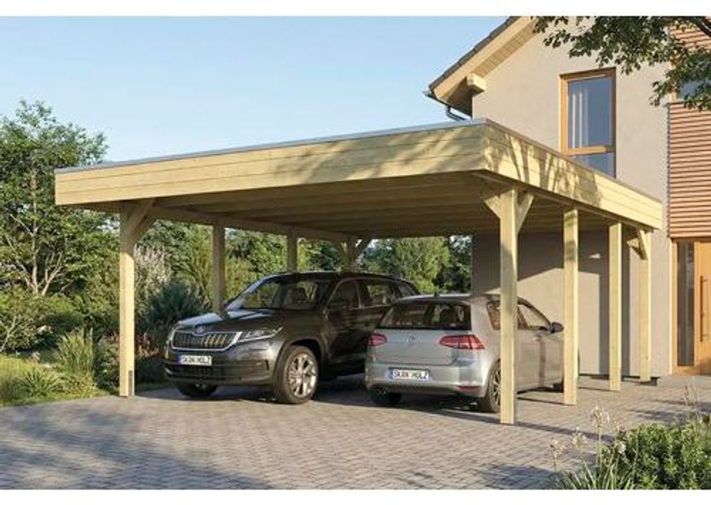 Doppelcarport SKAN HOLZ Friesland inkl. Pfostenanker, EPDM Folie 546 x 555 cm kesseldruckimprägniert