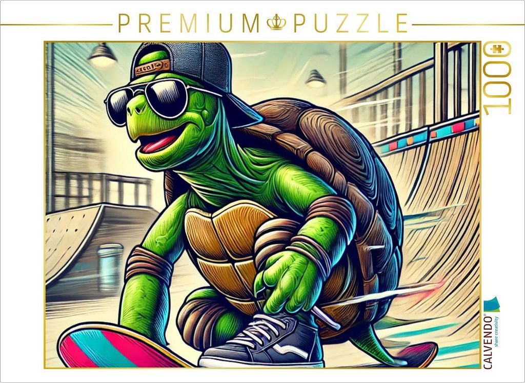 CALVENDO Puzzle Skater-Turtle: Langsam war gestern | 1000 Teile Lege-Größe 64x48cm Foto-Puzzle für glückliche Stunden