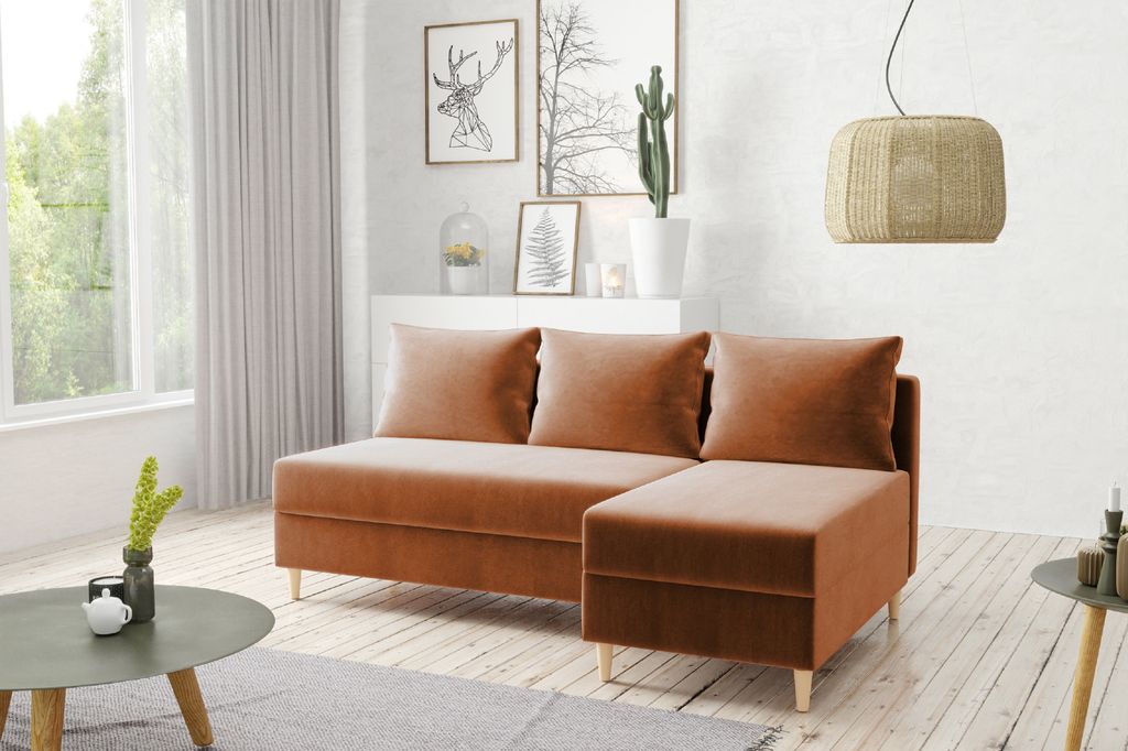 AX LIVING Ecksofa Klein Modern Farring 204 cm in Bernstein – Stil & Komfort