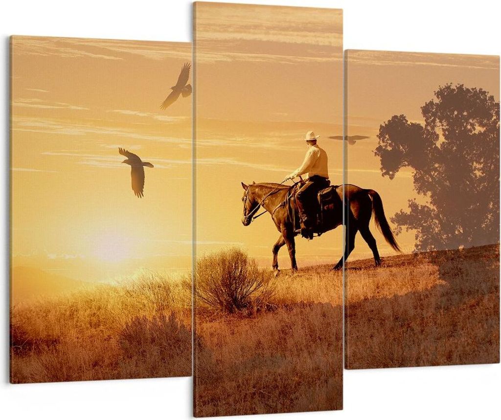 Bild auf Leinwand - Leinwandbild - Pferd Cowboy Bauernhof Reiten - 130x100cm - Wand Bild - Wanddeko - Leinwanddruck - Bilder - Kunstdruck - Leinwan...