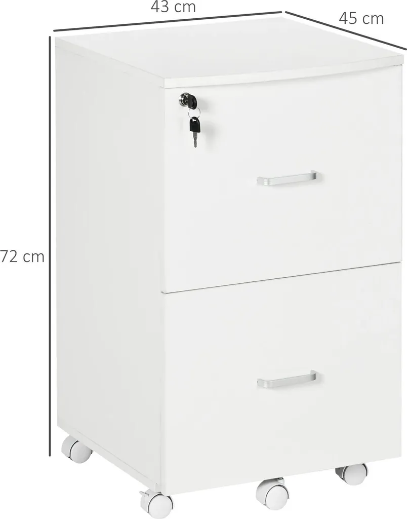 Caisson de bureau blanc 2 tiroirs avec serrure et cadre en bois chic