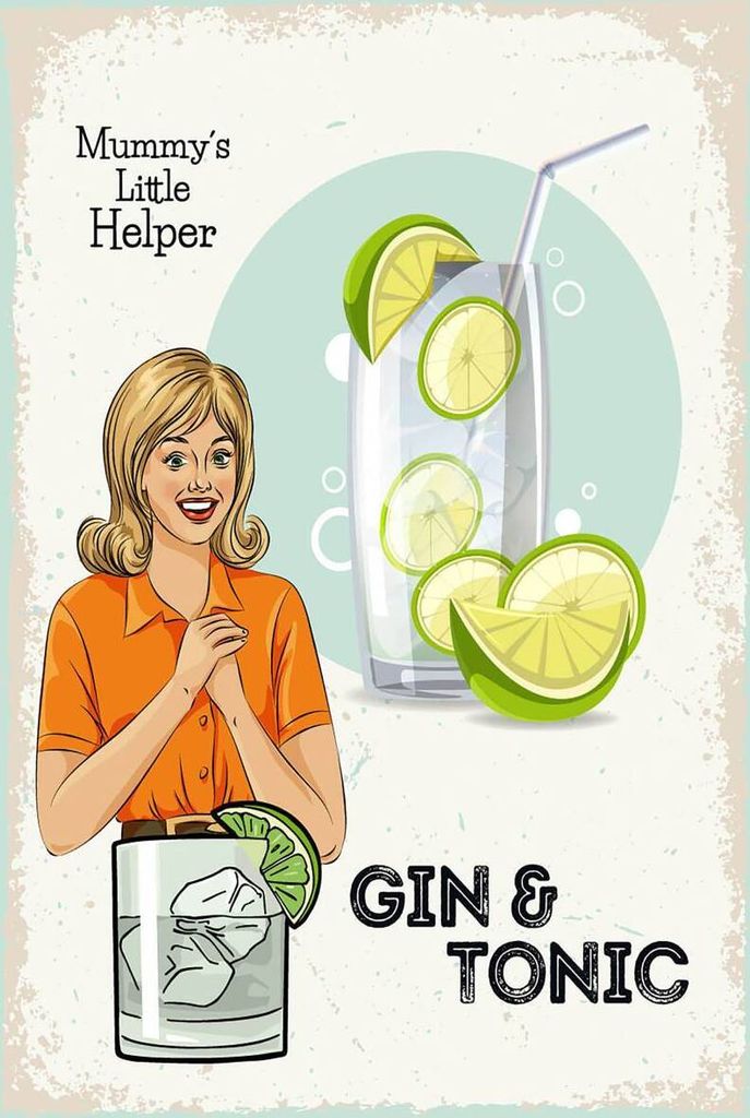 vianmo Holzschild 18x12 cm Mummy ́s little Helper Gin & Tonic