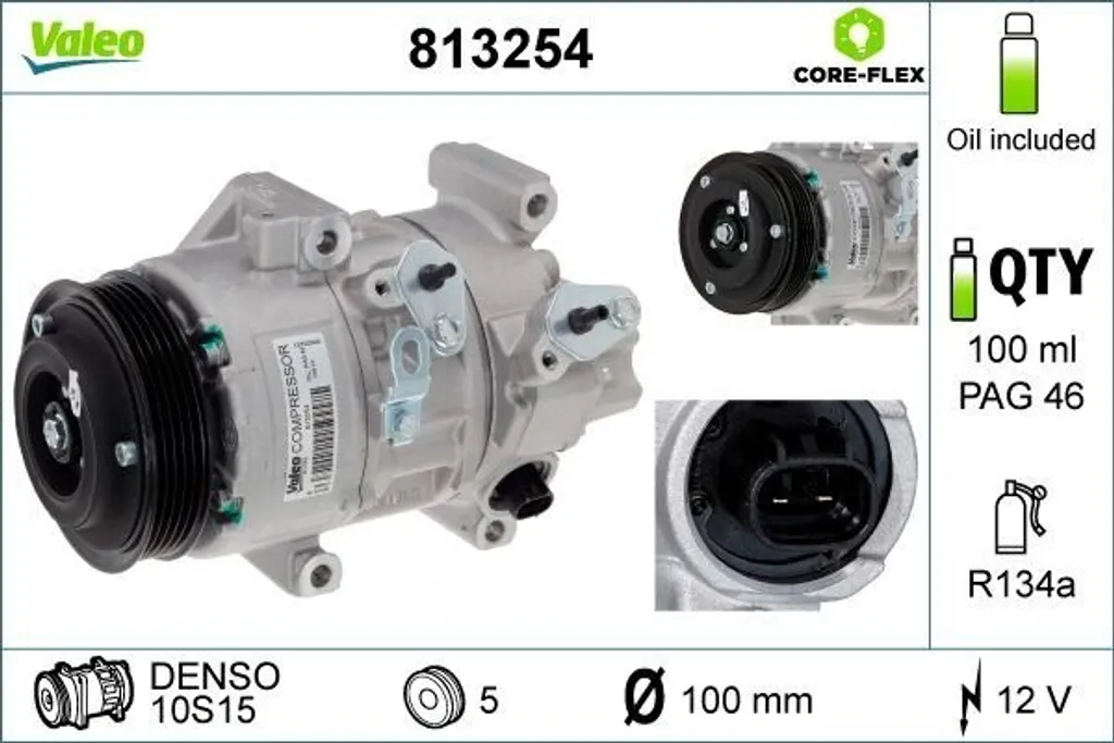 Compresseur de climatisation VALEO 813254 pour Toyota Avensis T25