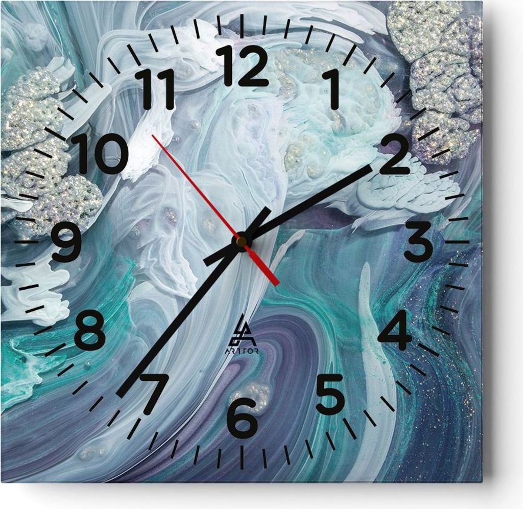 Wanduhr - Quadrat - Glasuhr - Abstraktion dreidimensional blau - 30x30cm - Schleichendes Uhrwerk - Lautlos - zum Aufhängen bereit - Dekoration Mod...