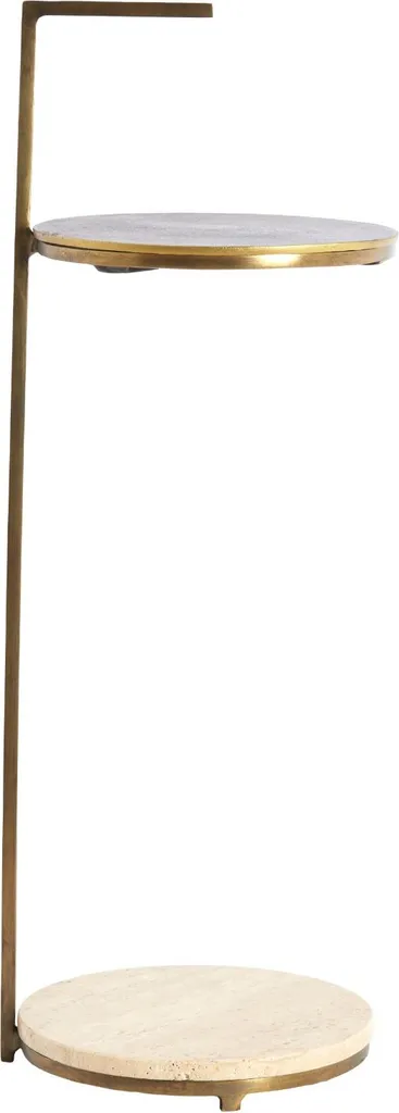 Table de bout de canapé LEDA travertin et bronze - Support déco 76 cm