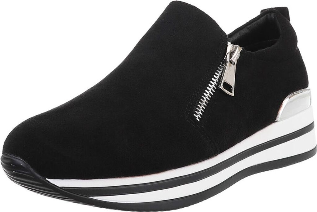 Ital-Design Damen Freizeitschuhe Wildlederoptik Sneakers Low 89319005 Schwarz Gr. 39