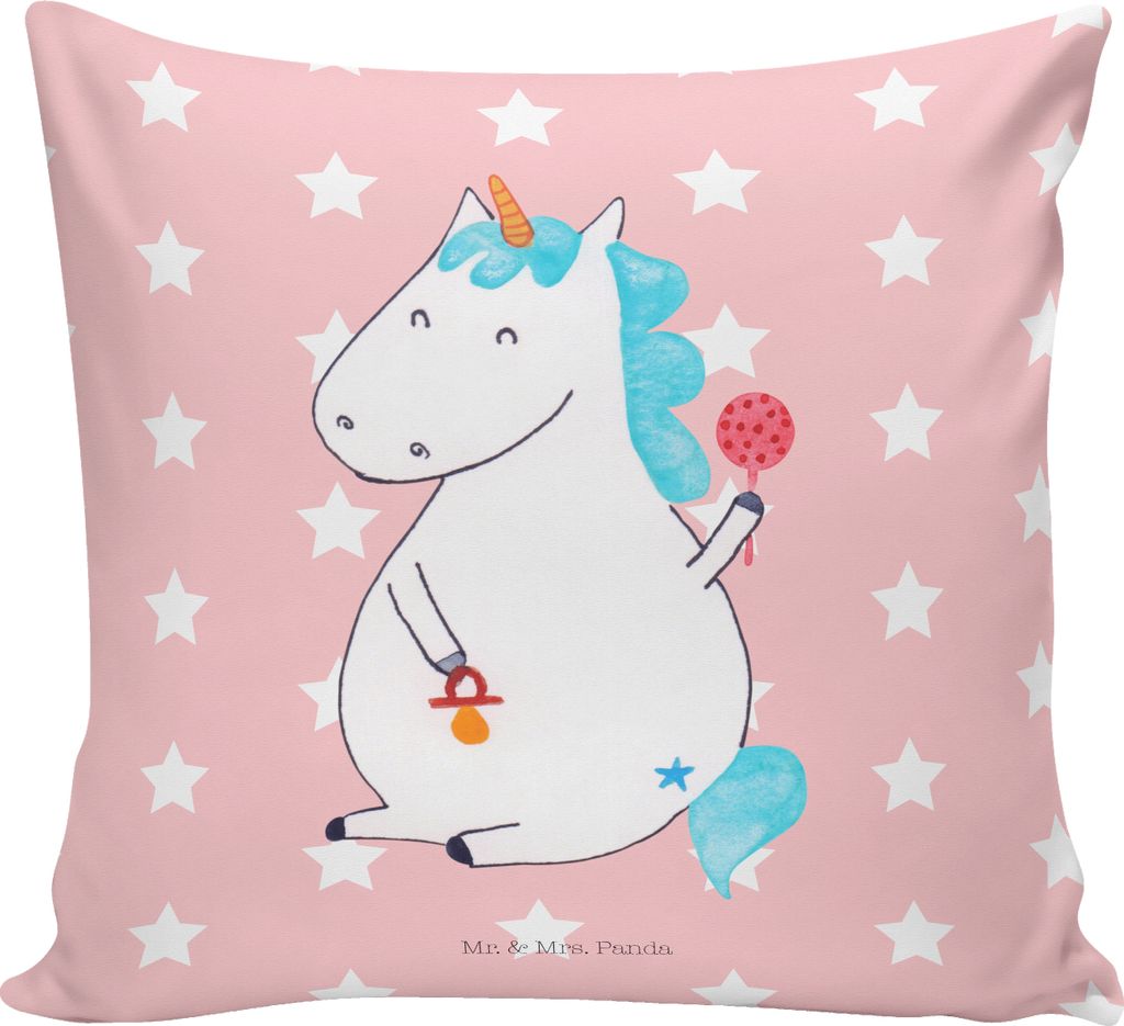 Mr. & Mrs. Panda Sofakissen Einhorn Baby - Rot Pastell - Geschenk, zier kissen, 40x40, Unicorn, Dekokissen, kuschelkissen, Geburtstag, bedruckt, Ge...