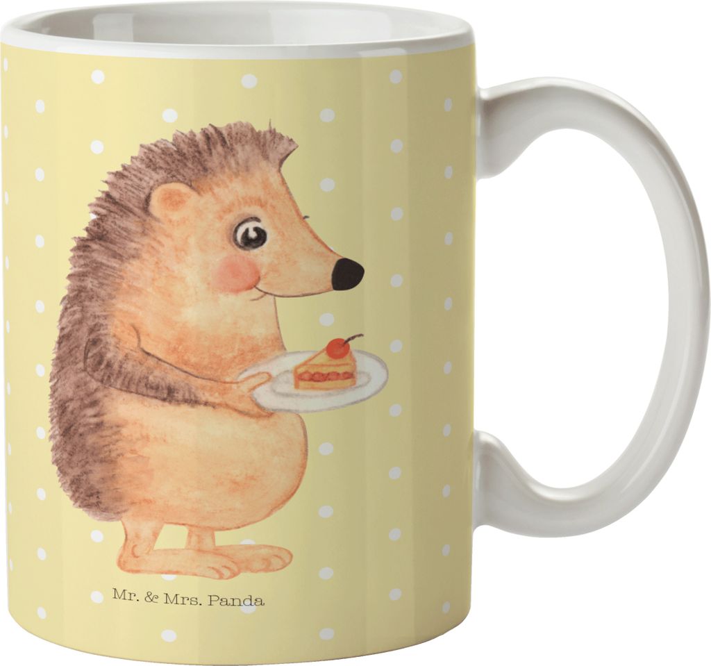 Mr. & Mrs. Panda Teetasse Igel Kuchenstück - Gelb Pastell - Geschenk, Kaffeebecher, Geburtstagskuchen, Pott, Lustige Sprüche, Tasse, Torte, Essen...