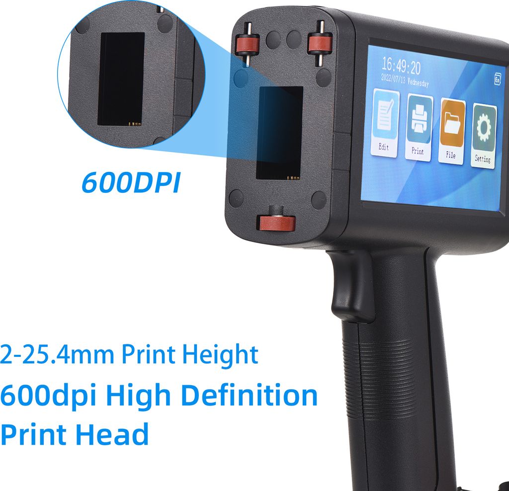 Hand-Tintenstrahldrucker 600 DPI – Für Barcodes, Logos, QR-Codes & Datumsstempel