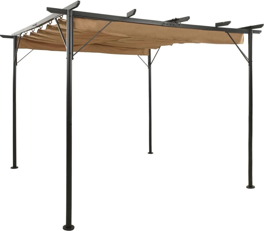The Living Store Pergola mit Ausziehbarem Dach Taupe 3x3 m Stahl 180 g/m²