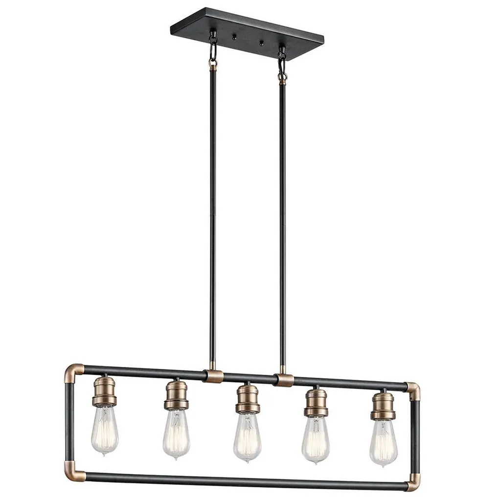 Luminaire Suspension de Salon en Acier Noir et Laiton, Largeur 90 cm Chic
