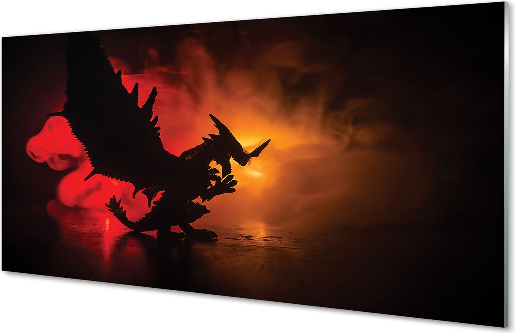 Glasbilder 120x60 Wandkunst Schwarzer Drache Wolken
