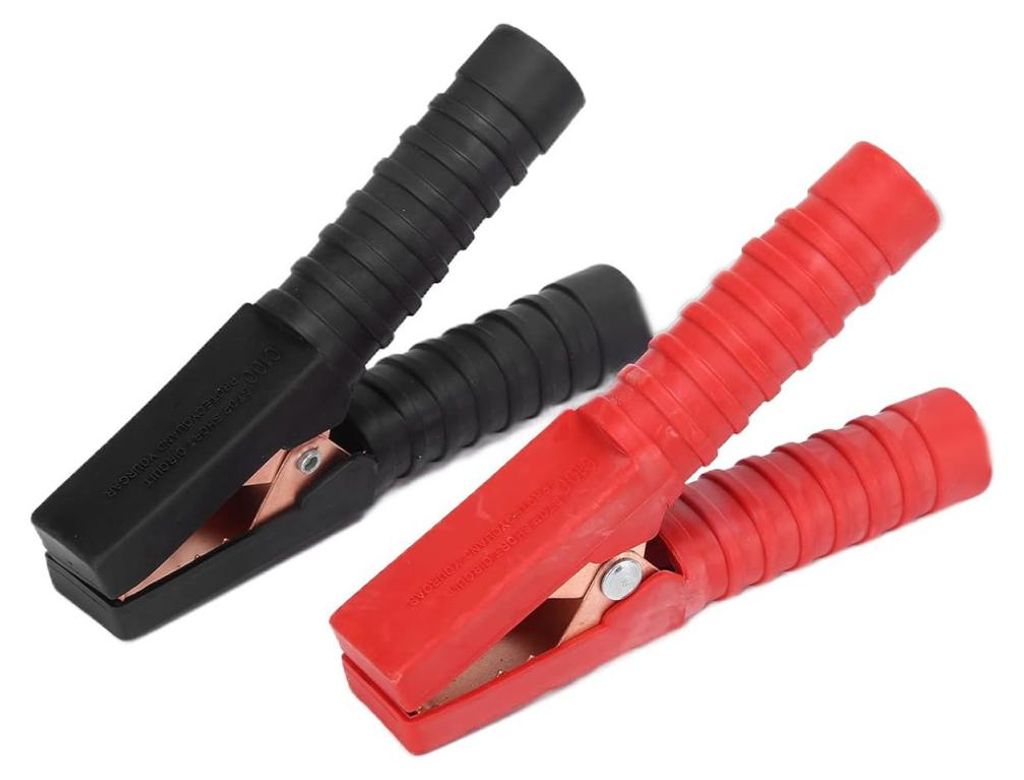 Set mit 2 isolierten Batterieklemmen (Krokodilklemmen) mit Gummibeschichtung, 300 A, rot/schwarz