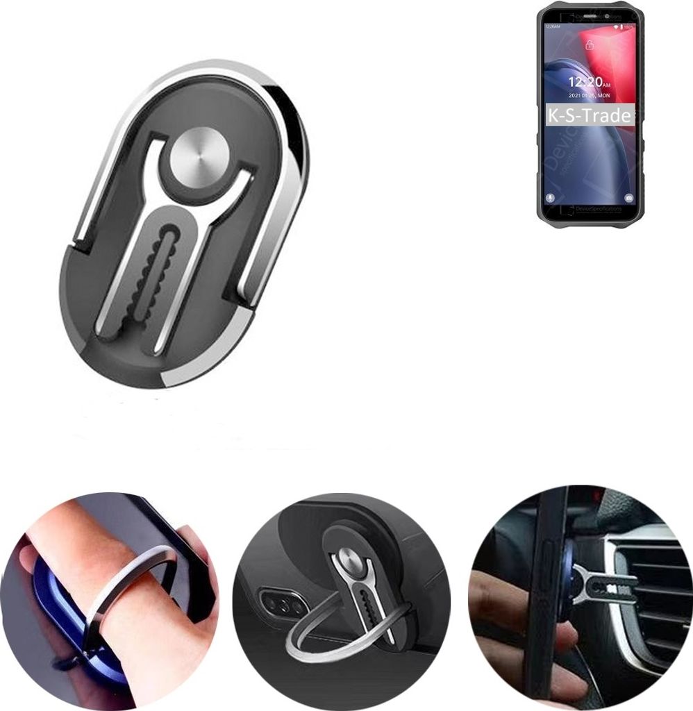 K-S-Trade 3in1 Smartphone-Ring Handy-Ring kompatibel mit Oukitel WP12 Fingerhalterung Handyring Tischständer Lüftungsgitter-Halterung Tisch