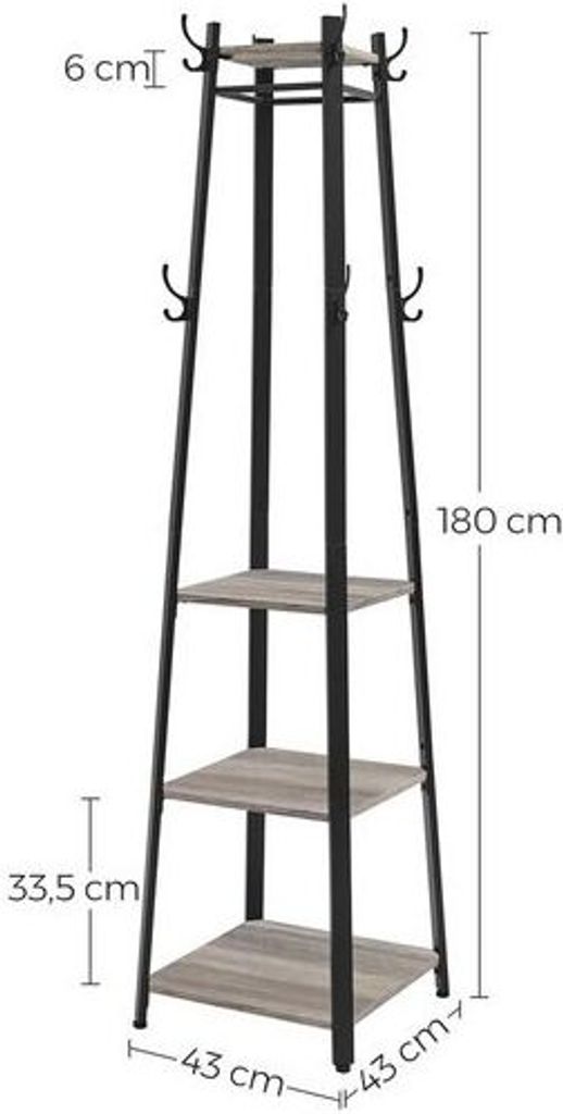VASAGLE Garderobenständer mit 3 Ablagen, 8 Haken, 43x43x180 Produktbild 5