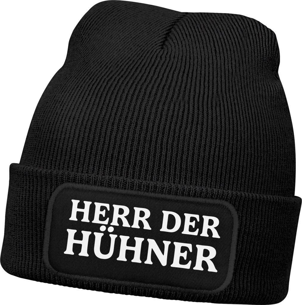 Herren Beanie mit Patch Strickmütze mit it Spruch Herr der Hühner lustig Geschenk für Hühnerbauer Hühnerhaltung Geflügelhof Moonworks