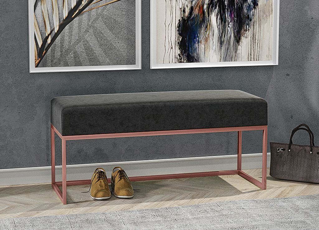 AX LIVING Sitz Bank Acciarolli 80 cm – Schwarz, kupferfarbenes Metallgestell