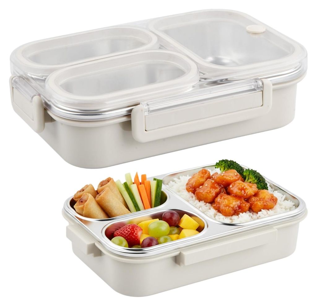 1000 ml Edelstahl-Lunchbox mit 3 Fächern, auslaufsichere Bento-Box für Erwachsene, Lunchbox für Kinder, Frühstücksbox, Snackbox, Sandwichbox f...