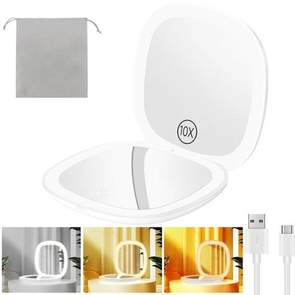 Miroir de voyage compact LED 1x/10x blanc avec luminosité réglable