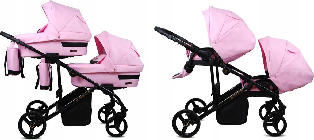 BabyLux DUO | 2in1 Kinderwagen für Zwillinge | Light Pink | Geschwisterwagen Zwillingskinderwagen | Kinderwagenset