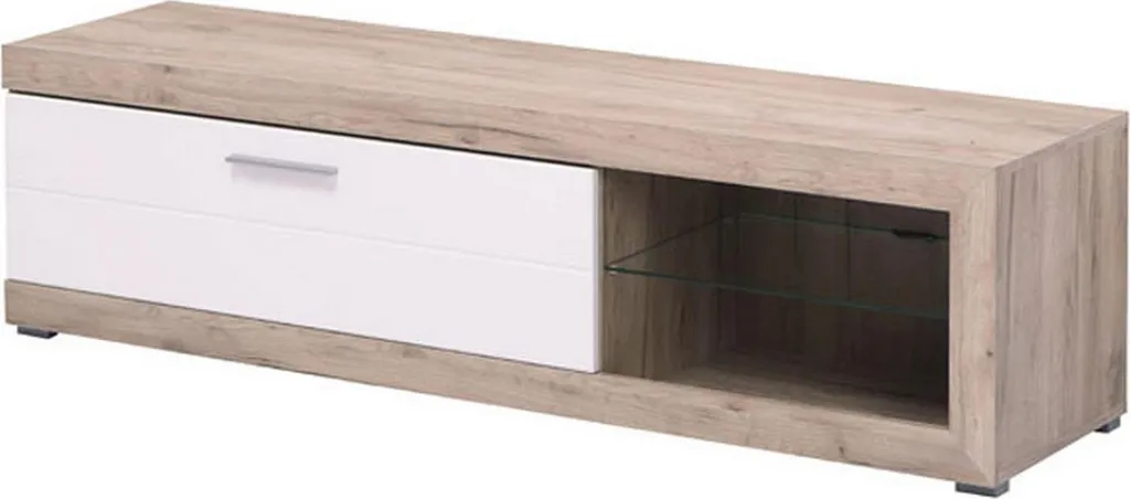 Meuble TV Long 162 cm Blanc Crème, Finition Mate et Design Moderne