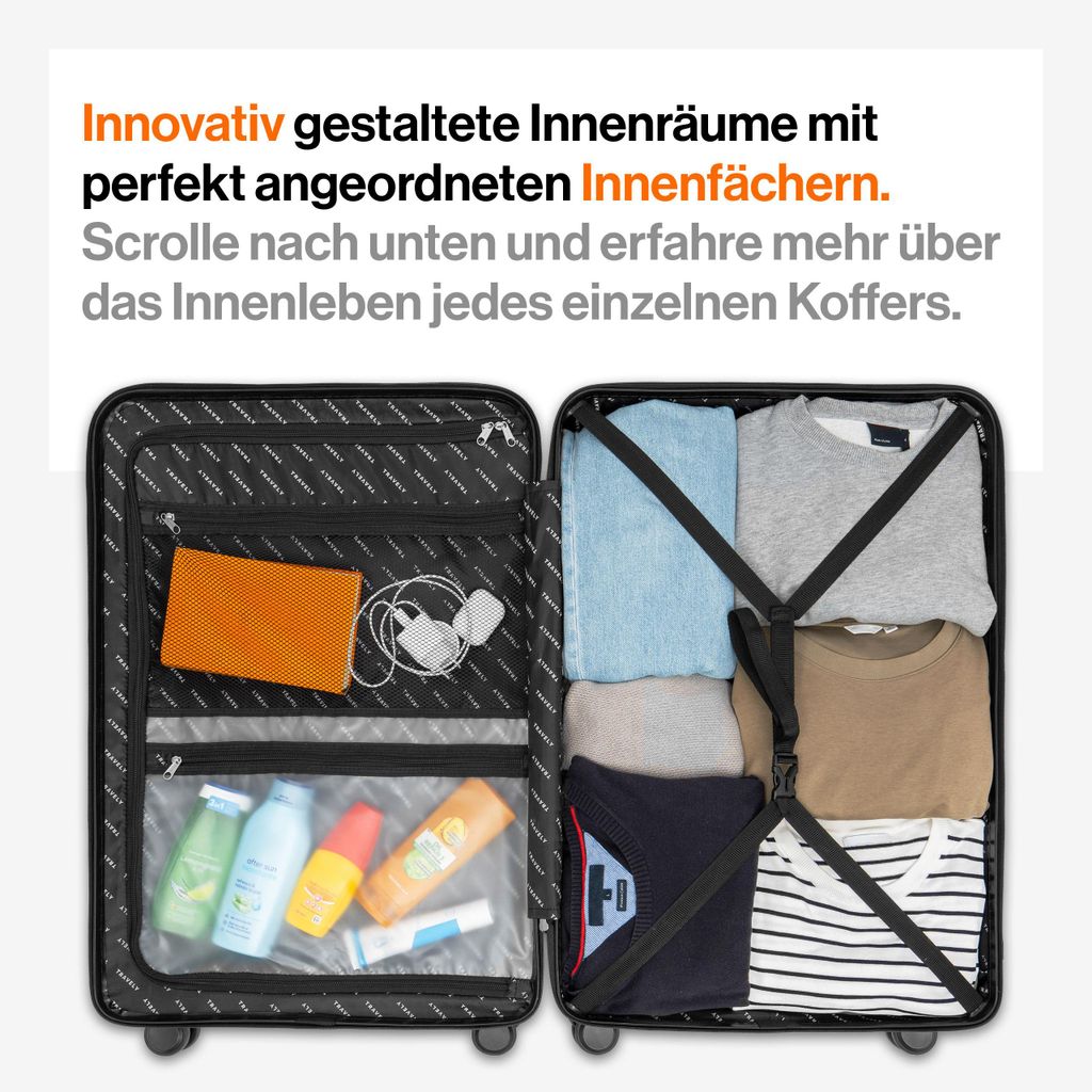 TRAVELY Premium Koffer Set: 77cm, 67cm & 55cm Handgepäck Produktbild 