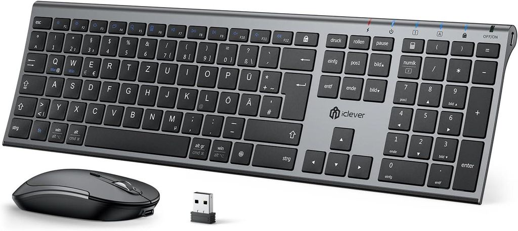 2.4G kabellose Tastatur und Maus Set, USB-C wiederaufladbar, Originalgröße, schlanke, dünne und widerstandsfähige Tastatur für Windows 7/8/10,...