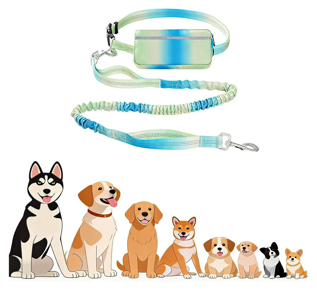 Joggingleine für Hunde, Bungee-Leine mit Hüftgurt und Tasche, reißfestes Polyester mit Farbverlauf, verstellbar für große und kleine Hunde zum...