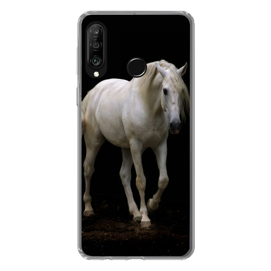 MuchoWow Handyhülle Schutzhülle Hülle für Huawei P30 Lite Pferde - Nutztiere - Schwarz Silikon Softcase Handy Hülle - Handyhülle