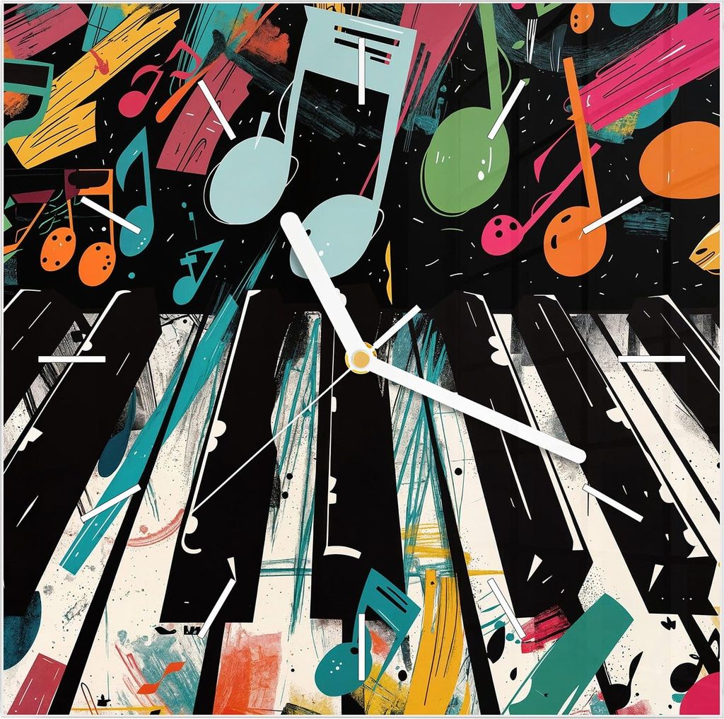 Wanduhr aus Glas mit Motiv Musiknoten Klavier- 30 x 30 cm - inkl. Aufhängesystem