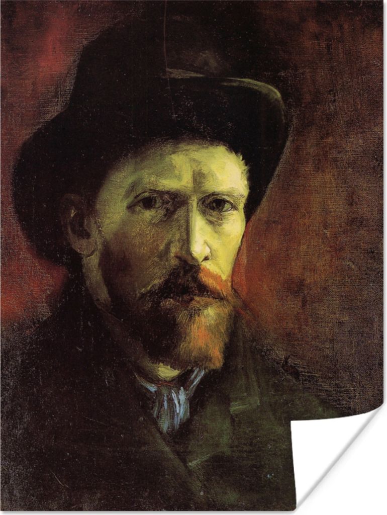 MuchoWow Poster Selbstbildnis mit Filzhut - Vincent van Gogh 60x80 cm - Schlafzimmer Dekoration