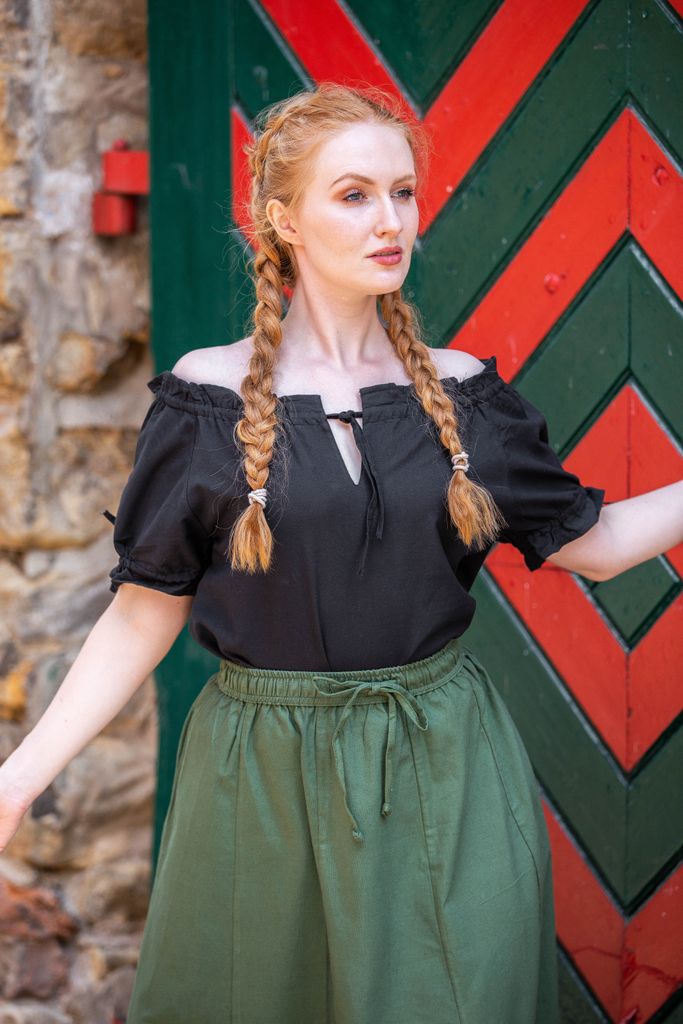 Mittelalterliche Sommerbluse "Otilia" in Schwarz XXL