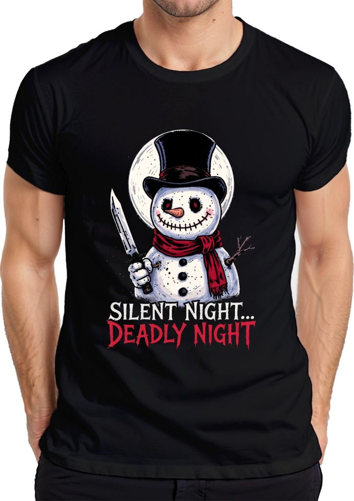 Silent Night Deadly Night Schneemann Messer Gruselig Geschenk Herren T-Shirt, Schwarz, L