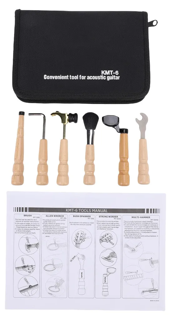 Kit maintenance guitare Vertechnk 6-en-1 avec enrouleur et pinceau doux