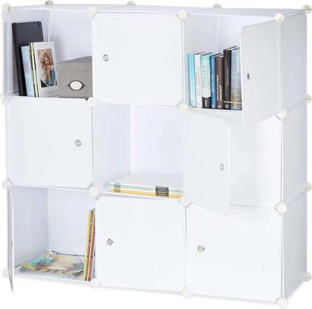 Meuble cube modulable blanc 9 casiers fermés en plastique résistant - 5
