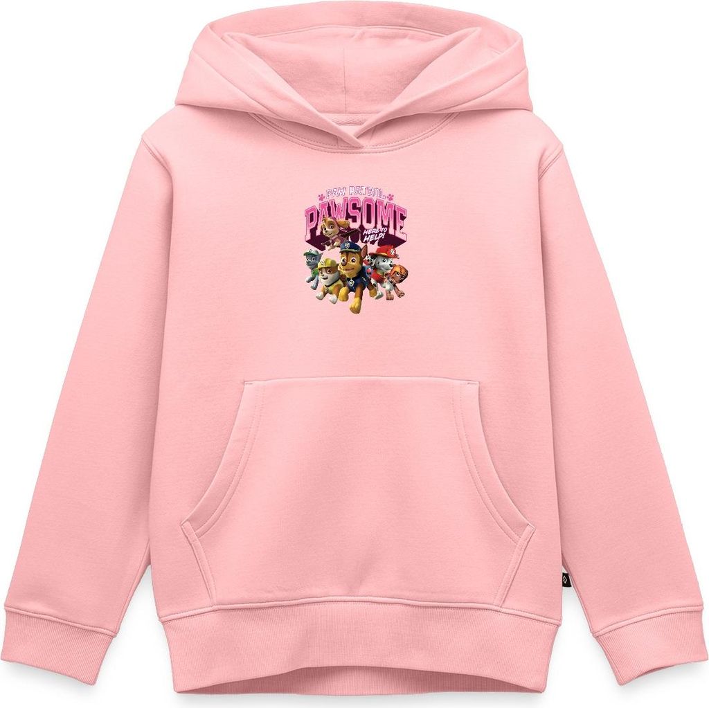 Spreadshirt Paw Patrol Pawsome Here To Help Spruch Rosa Kinder Premium Hoodie, 110/116 (4 Jahre), Rosa